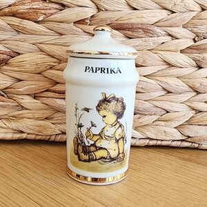 Vintage M. J. Hummel Paprika Ceramic Dpice Jar with Gold Accents